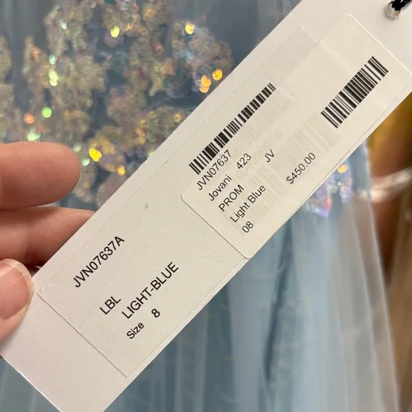 Jovani 07637 NWT Light Blue Dress with Floral Details size 8 - Picture 3 of 6
